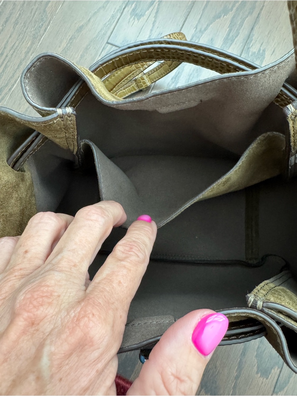 Tory Burch Romy Suede Bucket Bag - Deep Olive - Picture 9 of 10